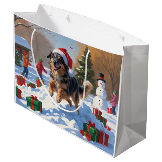Anatolian Shepherd Weihnachtsfest Schnee Große Geschenktüte (Rückseite Schrägansicht)