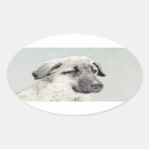 Anatolische Hirtenmalerei - Original Hundekunst Ovaler Aufkleber