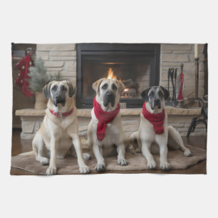 Anatolischer Hirtenhund  am Kamin Weihnachten Geschirrtuch