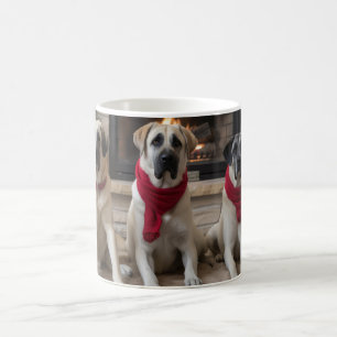 Anatolischer Hirtenhund  am Kamin Weihnachten Kaffeetasse