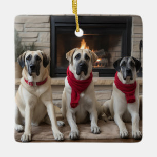 Anatolischer Hirtenhund  am Kamin Weihnachten Keramikornament