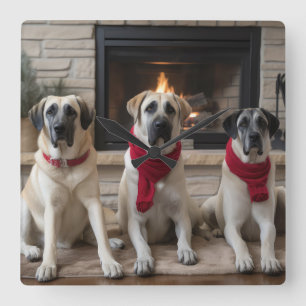 Anatolischer Hirtenhund  am Kamin Weihnachten Quadratische Wanduhr