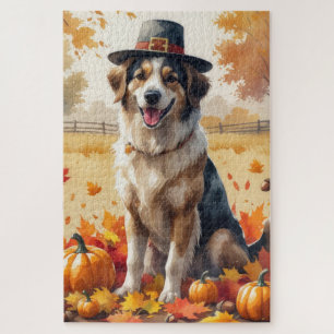 Anatolischer Hirtenhund im Herbstlaub Erntedankfes Puzzle