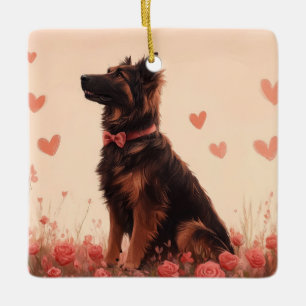 Anatolischer Hirtenhund mit Rosen - Valentinstag Keramikornament