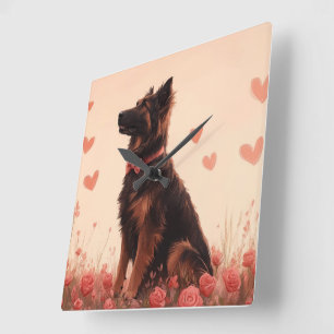 Anatolischer Hirtenhund mit Rosen - Valentinstag Quadratische Wanduhr