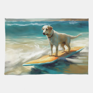 Anatolischer Hirtenhund-Strand-Surfing-Gemälde Geschirrtuch