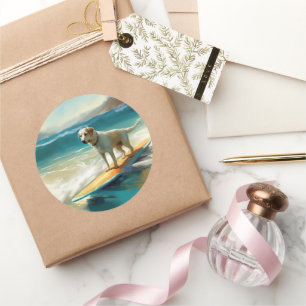 Anatolischer Hirtenhund-Strand-Surfing-Malerei Runder Aufkleber