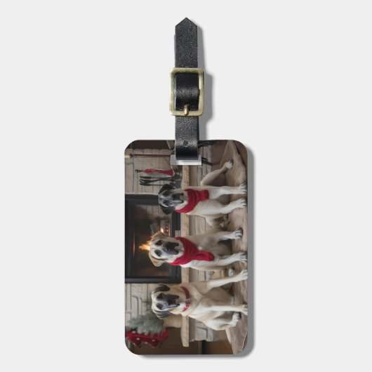 Anatolischer Schäferhund am Feuerplatz Weihnachten Gepäckanhänger (Vorderseite vertikal)