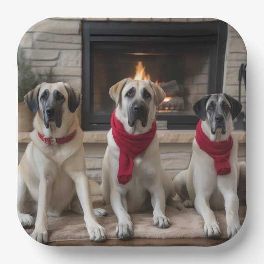 Anatolischer Schäferhund am Feuerplatz Weihnachten Pappteller (Vorderseite)