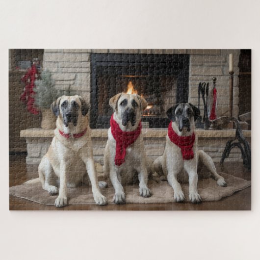 Anatolischer Schäferhund am Feuerplatz Weihnachten Puzzle (Horizontal)