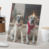 Anatolischer Schäferhund am Feuerplatz Weihnachten Sockelschild (In Situ)