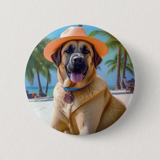 Anatolischer Schäferhund am Strand, Hundeliebhaber Button (Vorderseite)