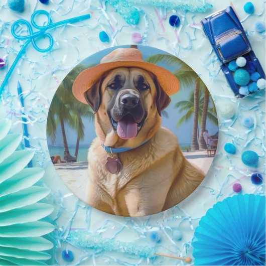 Anatolischer Schäferhund am Strand, Hundeliebhaber Pappteller (Party)