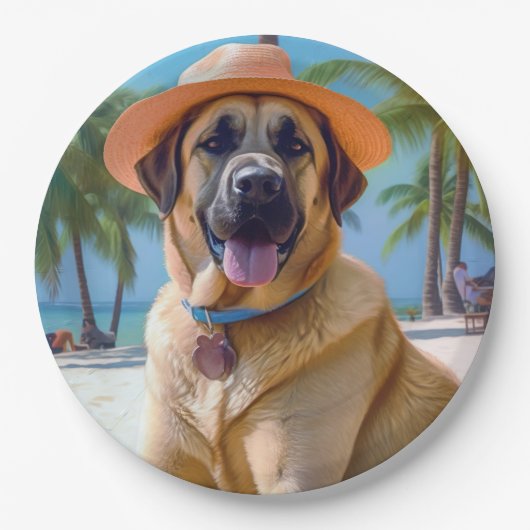 Anatolischer Schäferhund am Strand, Hundeliebhaber Pappteller (Vorderseite)