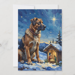 Anatolischer Schäferhund bewacht Weihnachtskrippe Feiertagskarte