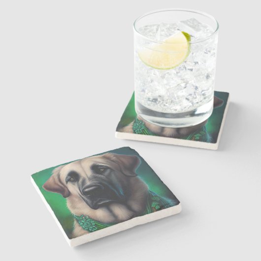 Anatolischer Schäferhund in St. Patrick's Day Dres Steinuntersetzer (Seitenansicht)