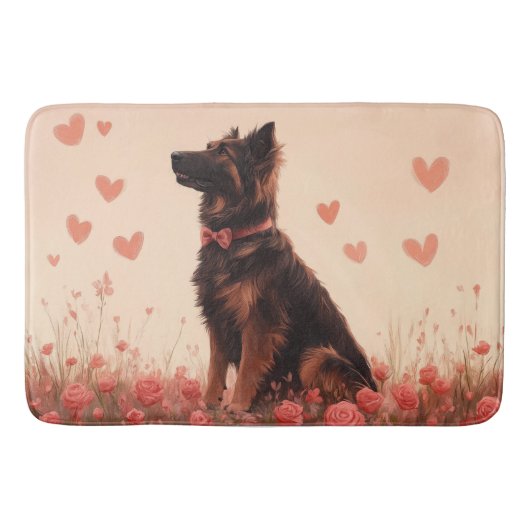 Anatolischer Schäferhund mit Rose - Valentinstag Badematte (Vorderseite)