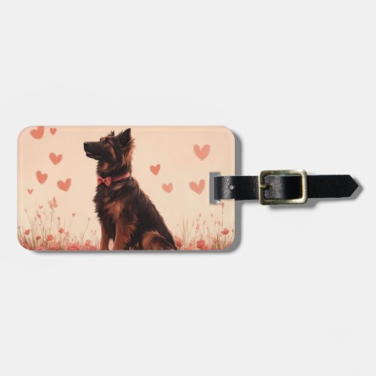Anatolischer Schäferhund mit Rose - Valentinstag Gepäckanhänger (Vorderseite horizontal)