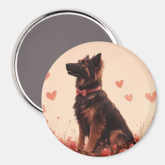 Anatolischer Schäferhund mit Rose - Valentinstag Magnet (Vorderseite/Rückseite)