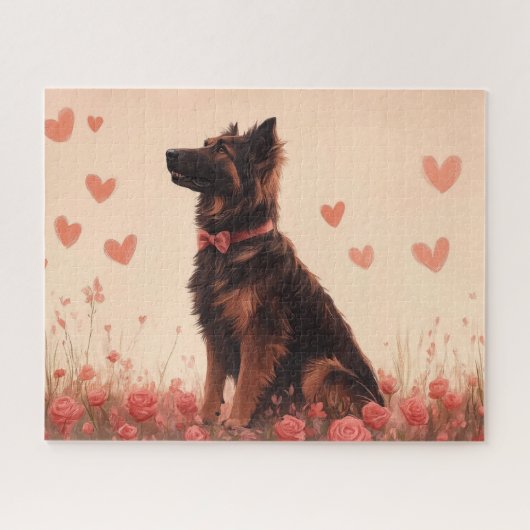 Anatolischer Schäferhund mit Rose - Valentinstag Puzzle (Horizontal)