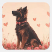 Anatolischer Schäferhund mit Rose - Valentinstag Quadratischer Aufkleber (Vorderseite)