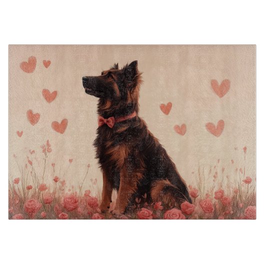Anatolischer Schäferhund mit Rose - Valentinstag Schneidebrett (Vorderseite)
