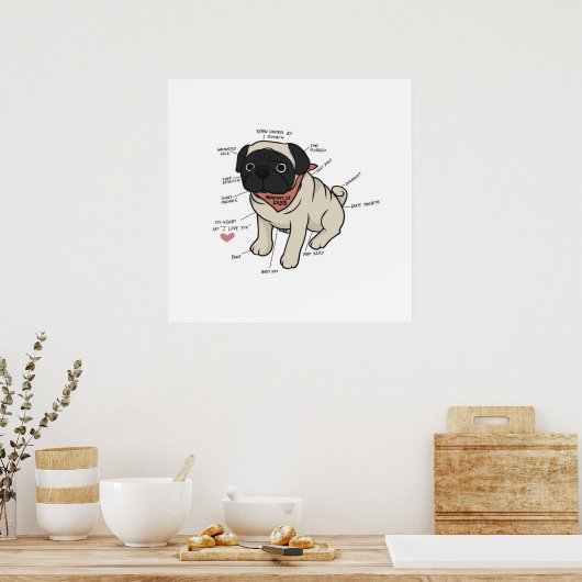 Anatomie der Hundekarte des Mops Poster (Küche)