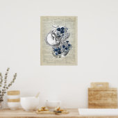 Anatomie der Schwangerschaft mit blauen Blüten Poster (Küche)