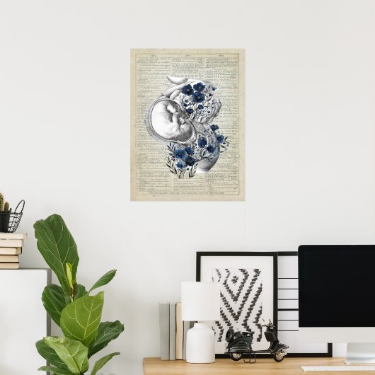 Anatomie der Schwangerschaft mit blauen Blüten Poster (Heimbüro)