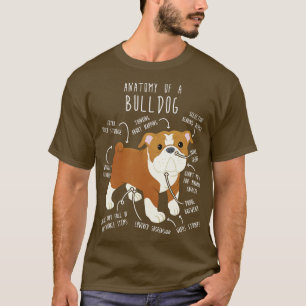 Anatomie des englischen Bulldoggen Rot und Weißer T-Shirt