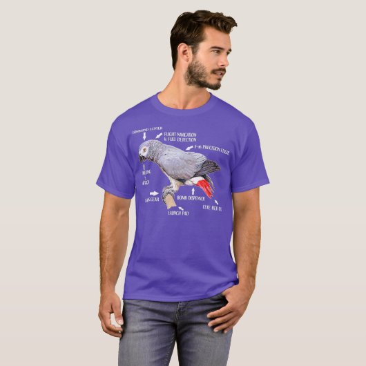 Anatomie eines afrikanischen grauen Papagei-Vogels T-Shirt (Vorne ganz)