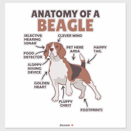 Anatomie eines Beagle Niedliche Hunde Funny Dog Be Aufkleber (Blatt)