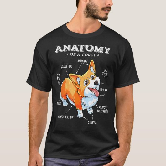 Anatomie eines Corgi T-Shirts Lustiger Hund (Vorderseite)