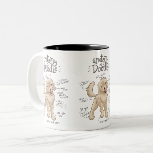 Anatomie eines Doodle Hundes Zweifarbige Tasse (Vorderseite Links)