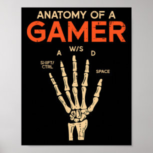 Anatomie eines Gamer Skeleton Hand Funny Men Boys  Poster
