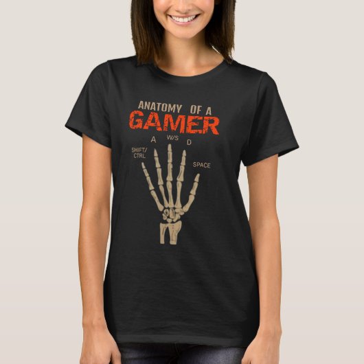 Anatomie eines Gamer Skeleton Hand Keyboard T - Sh T-Shirt (Vorderseite)