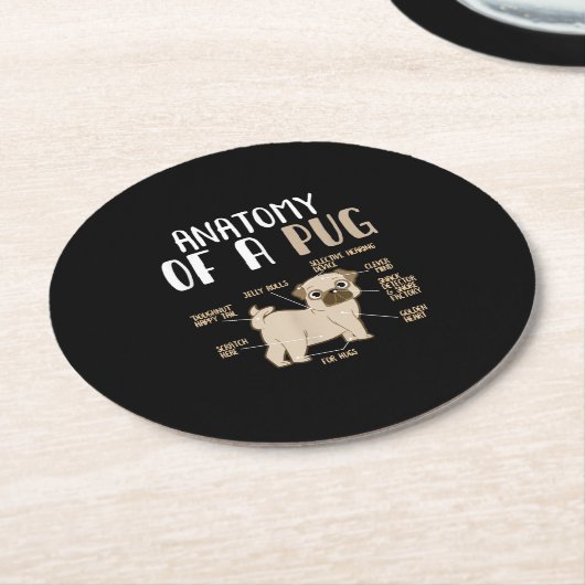 Anatomie eines Hundebüts eines Mops Runder Pappuntersetzer (Angewinkelt)