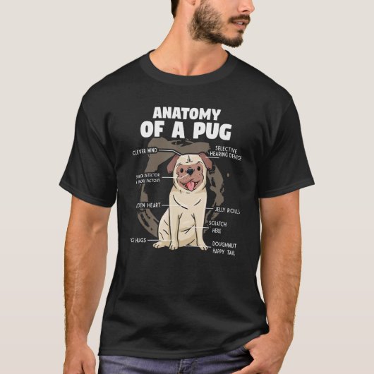 Anatomie eines Hundebüts eines Mops T-Shirt (Vorderseite)
