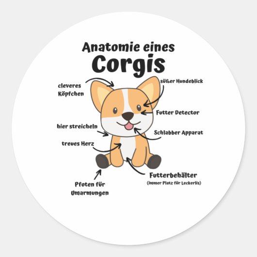 Anatomie eines korgischen Niedlichen Hundes Funny Runder Aufkleber (Vorderseite)