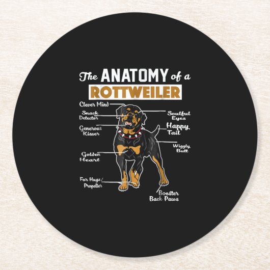 Anatomie eines Rottweilers Runder Pappuntersetzer (Vorderseite)