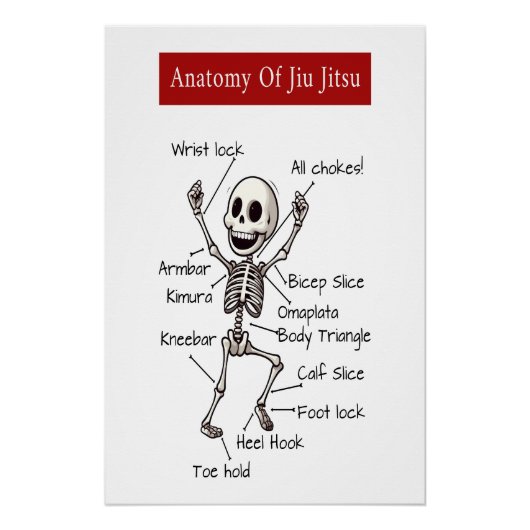 Anatomie von Jiu Jitsu BJJ Skeleton Einreichungen Poster (Vorderseite)