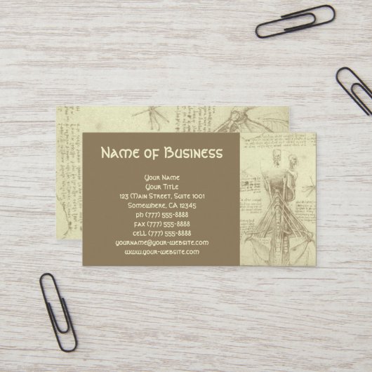 Anatomie Zeichnung der Wirbelsäule Leonardo da Vin Visitenkarte (Vorderseite/Rückseite Beispiel)