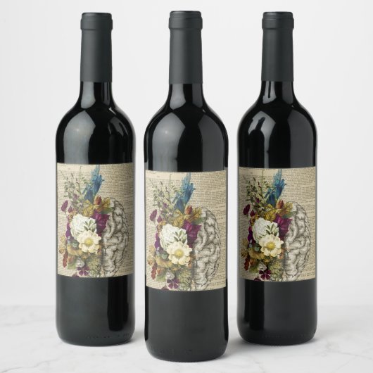 Anatomieplakat für das Blumengehirn Weinetikett (Flaschen)