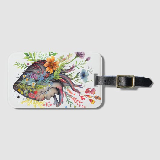 Anatomische Herz- und Aquarellfarben-Blume Liebe Gepäckanhänger (Vorderseite (Horizontal))