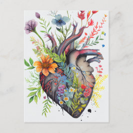 Anatomische Herz- und Aquarellfarben-Blume Liebe Postkarte