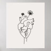 Anatomische Herzkunst Blume schwarz-minimalistisch Poster (Vorne)