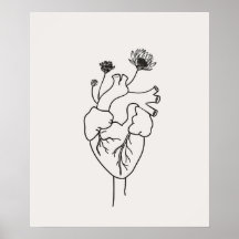 Anatomische Herzkunst Blume schwarz-minimalistisch