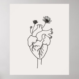 Anatomische Herzkunst Blume schwarz-minimalistisch Poster