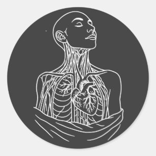 Anatomische Himmelfahrt – Geisterhafte Line‑Art‑Fi Runder Aufkleber