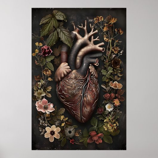 Anatomischer Herz- und Blumenprint, Dark Academia Poster (Vorne)